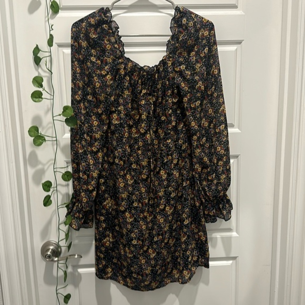 Nasty Gal long sleeve‎ square neck floral mini dress size 8 - Picture 2 of 6